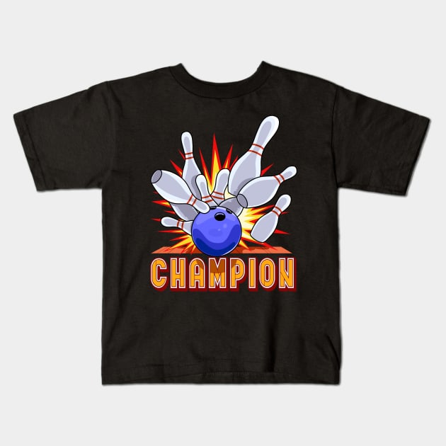 Bowling Ball Champion Bowler Kids T-Shirt by Noseking